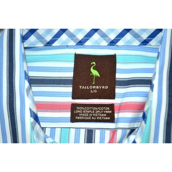TAILORBYRD Men's Flip Cuff Button Front‎ Shirt SIZE LARGE Multi Color Striped - Picture 5 of 6